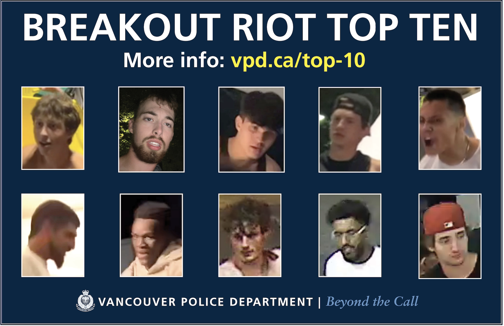 VPD Puts Out Photos Of Top 10 Most Wanted Suspects From Breakout Festival Violence