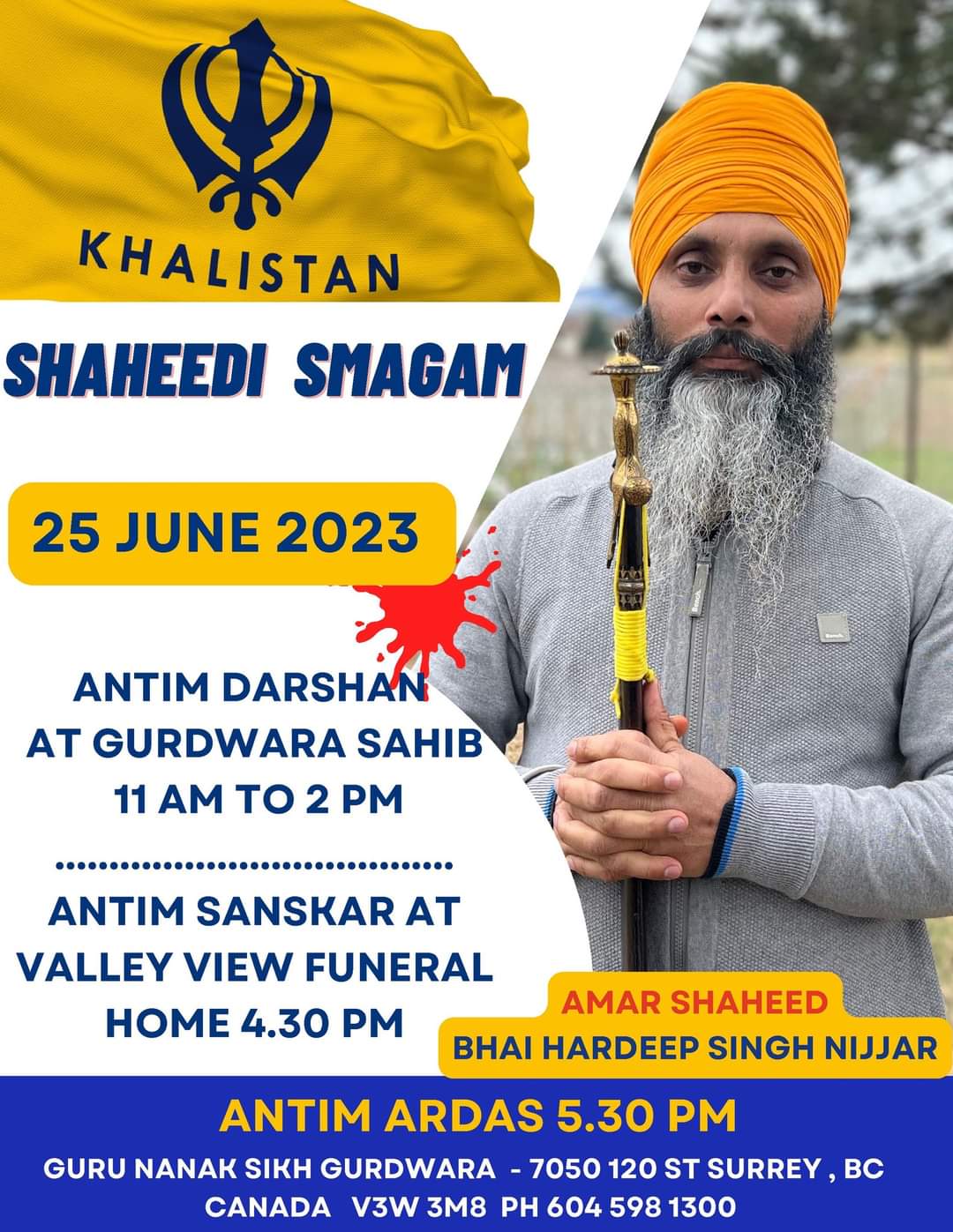 BC And Federal Politicians Condemn The Targeted Political Murder Of Khalistan Advocate Hardeep Singh Nijjar