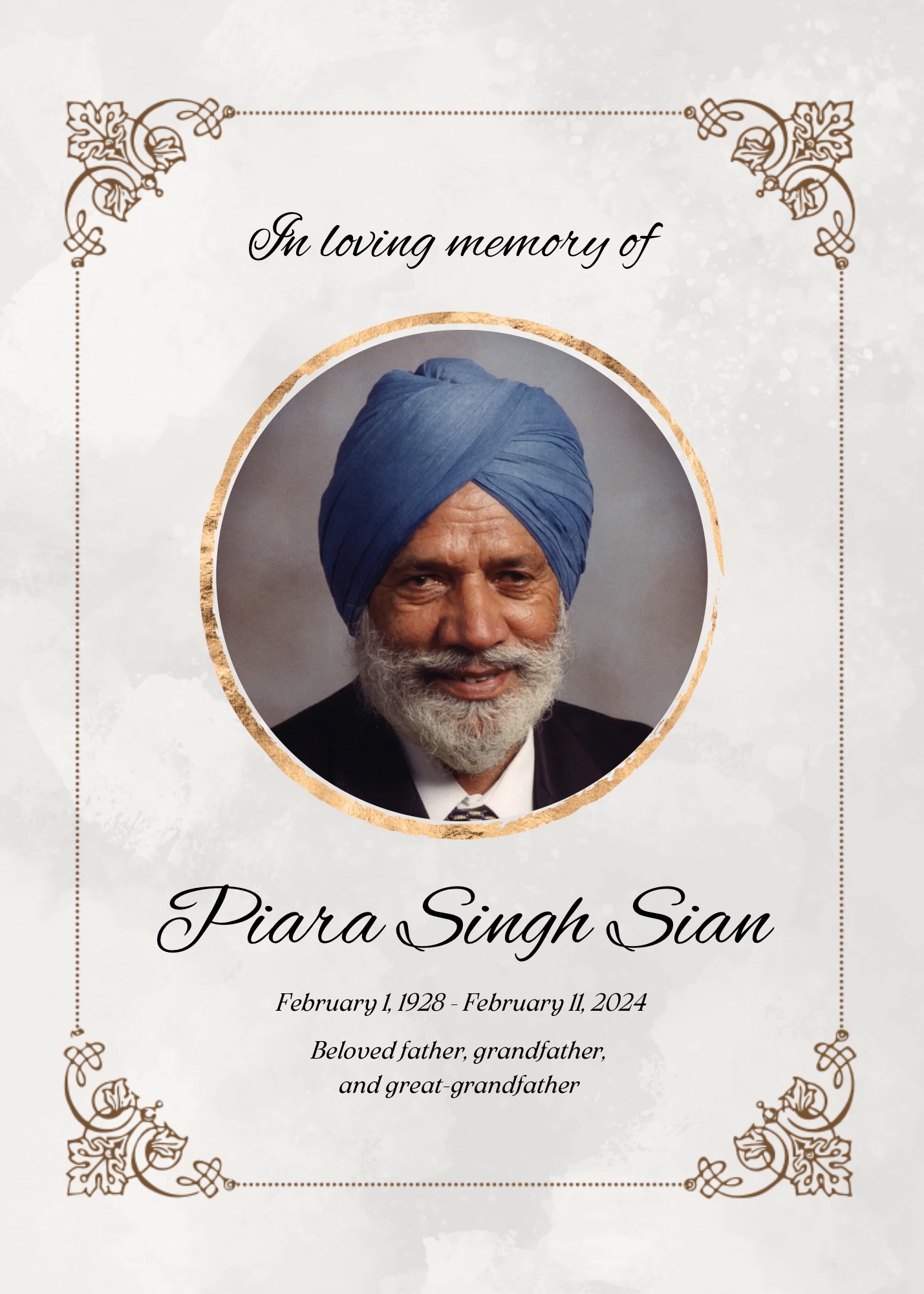 OBITUARY – Piara Singh Sian