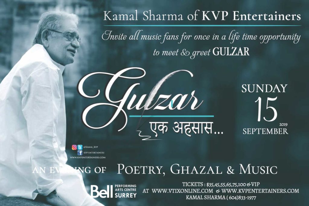 The Legendary Gulzar Sahab To Enthrall Vancouver With His Artistry On September 15