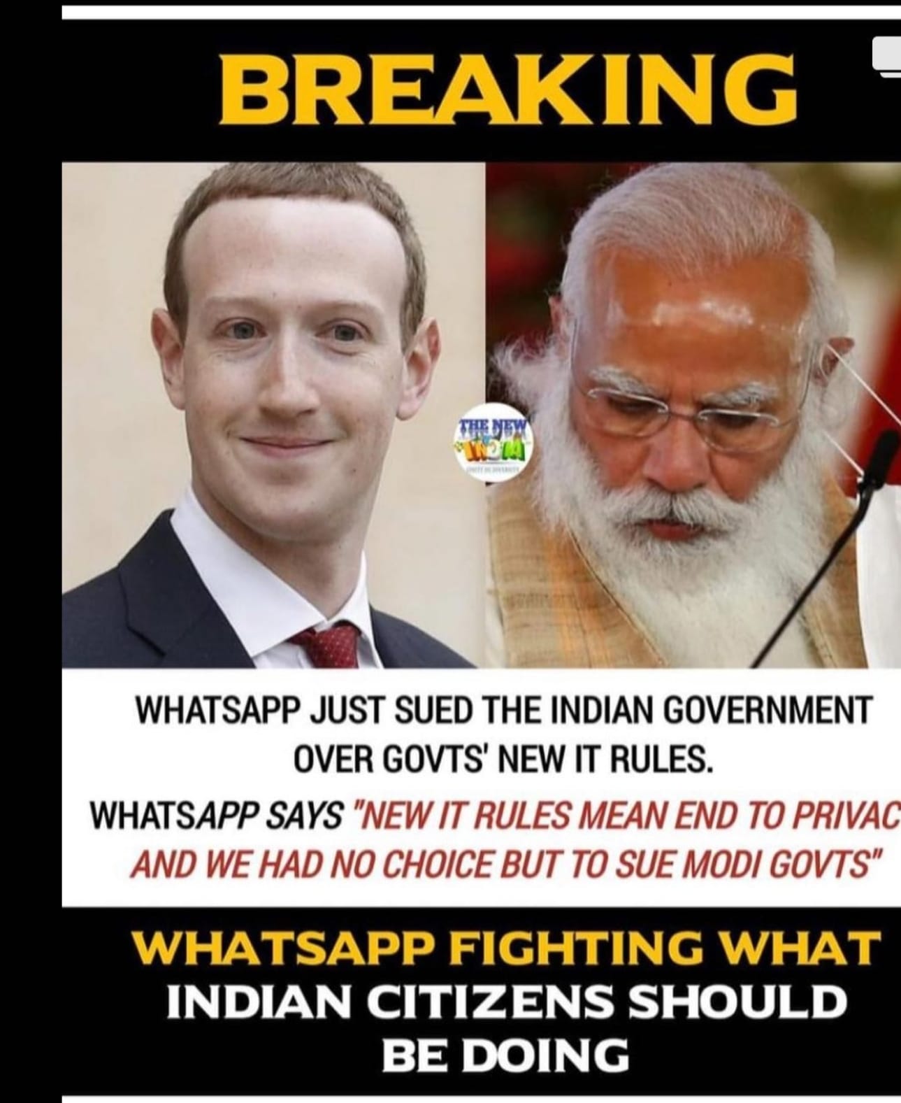WhatsApp Sues Modi Government Over Fascist New Media Rules Which Will Mean End To Privacy