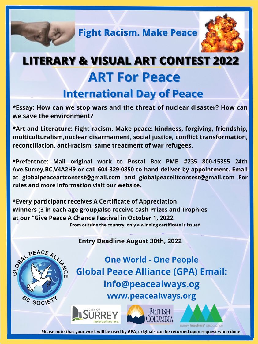 Annual ART4Peace Art And Literary Contest 2022 Is Now Waiting For Your Entries!
